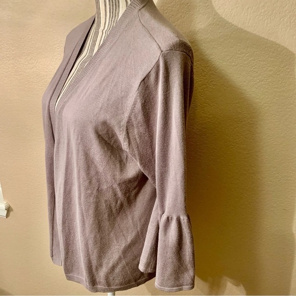 NEW Time and Tru Cardigan Large (12/14) Grey Mauve Bell Sleeve Soft Cute - Picture 3 of 12